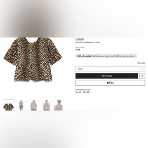Ganni Smock Leopard Print  Blouse, 38, cotton, NWOT,deep back, A- line, cropped